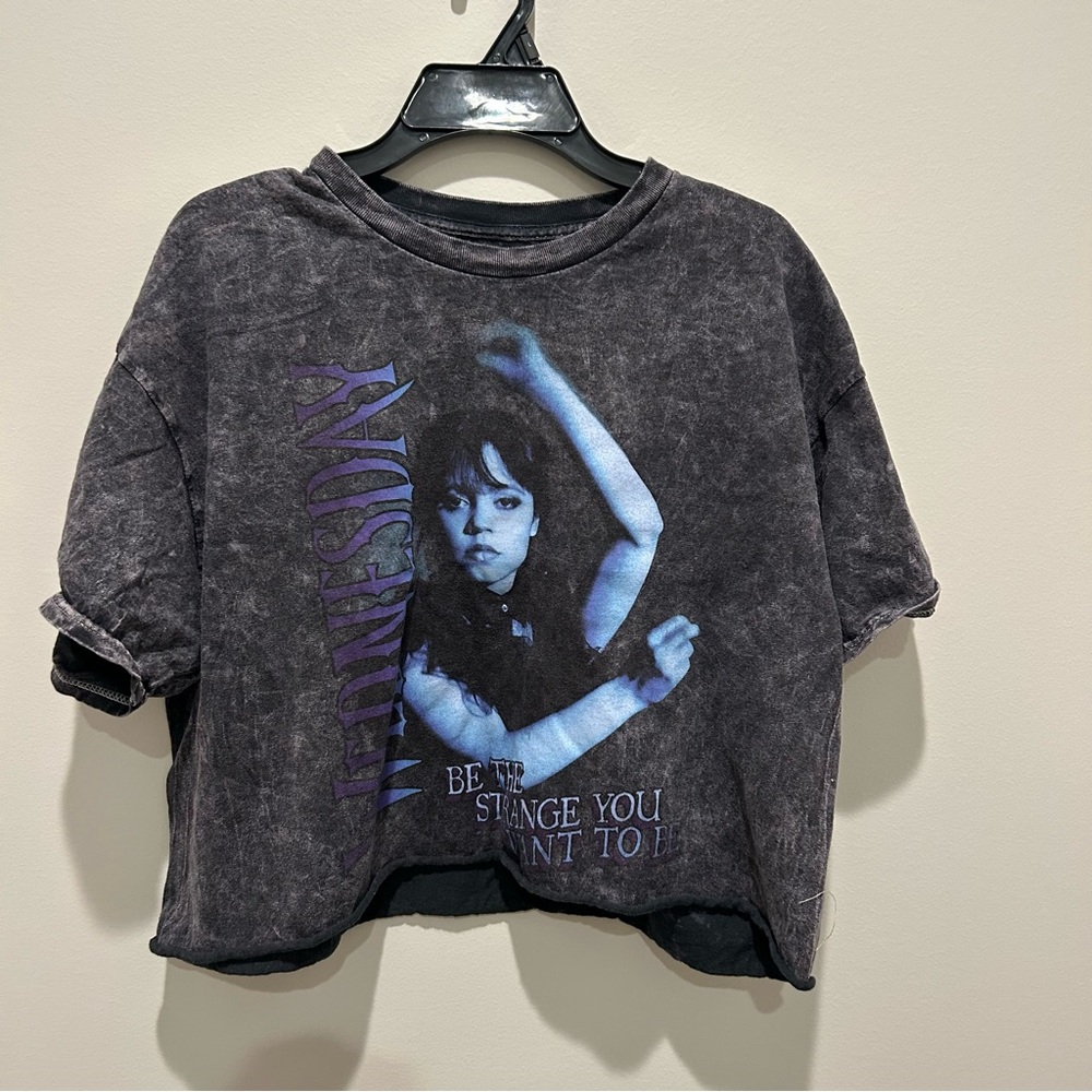 Wednesday Black Graphic T-Shirt with Purple Print Medium